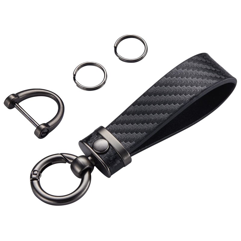 DEKEWEI Carbon Fiber Style Car Keychain Microfiber Leather Key Chain  Universal Key Chains for Key Fobs for Men and Women  360 Degree Rotatable with Anti-Lost D-Ring (Black) - Image 1